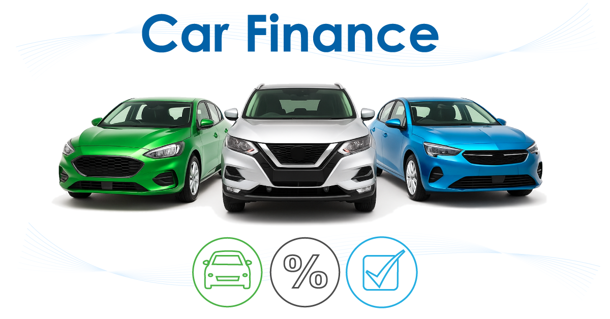 car finance icons with 3 generic car images 1200px by 628px